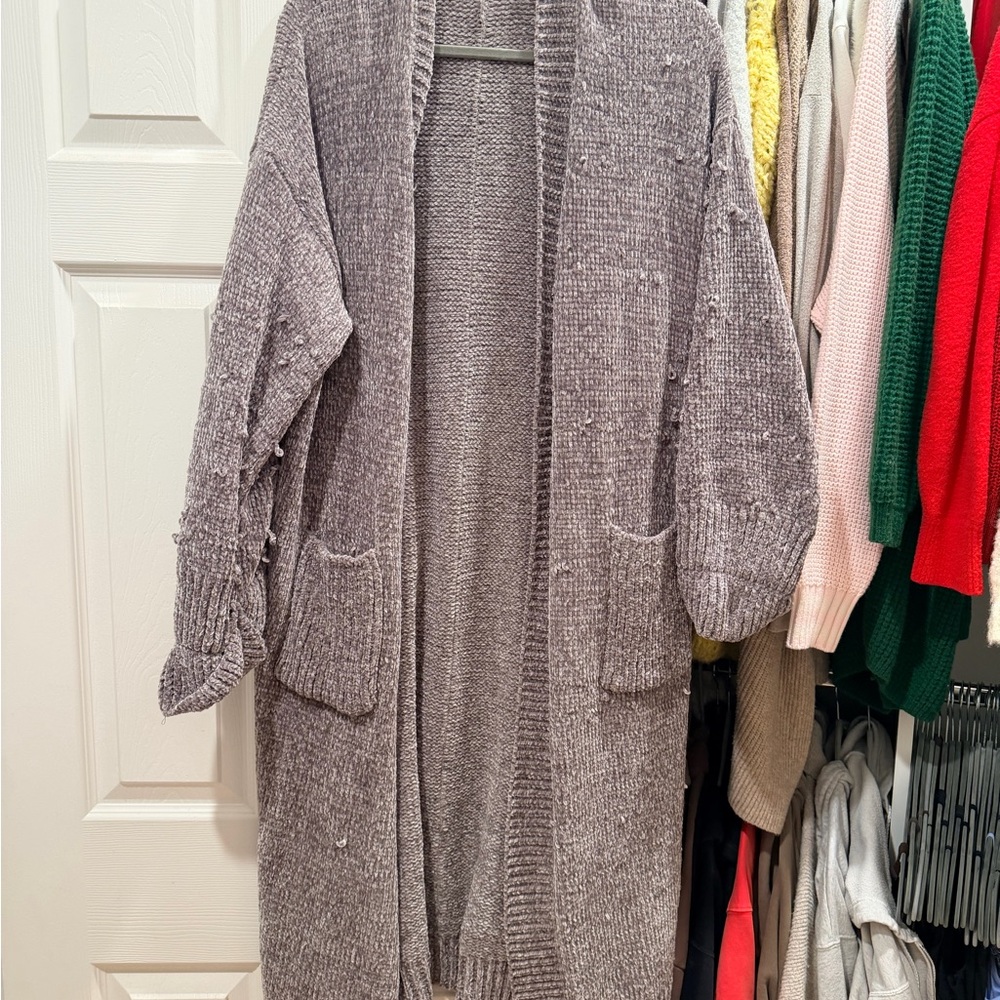 House of CB Long Open-Front Celine cardigan
